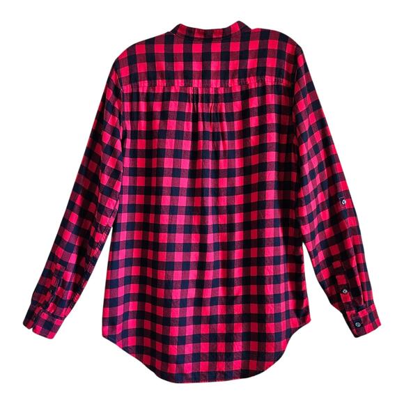 LANDS END Women 10 Flannel Tunic Shirt Red Buffalo Check Pintuck Pleats 40" - Picture 7 of 8